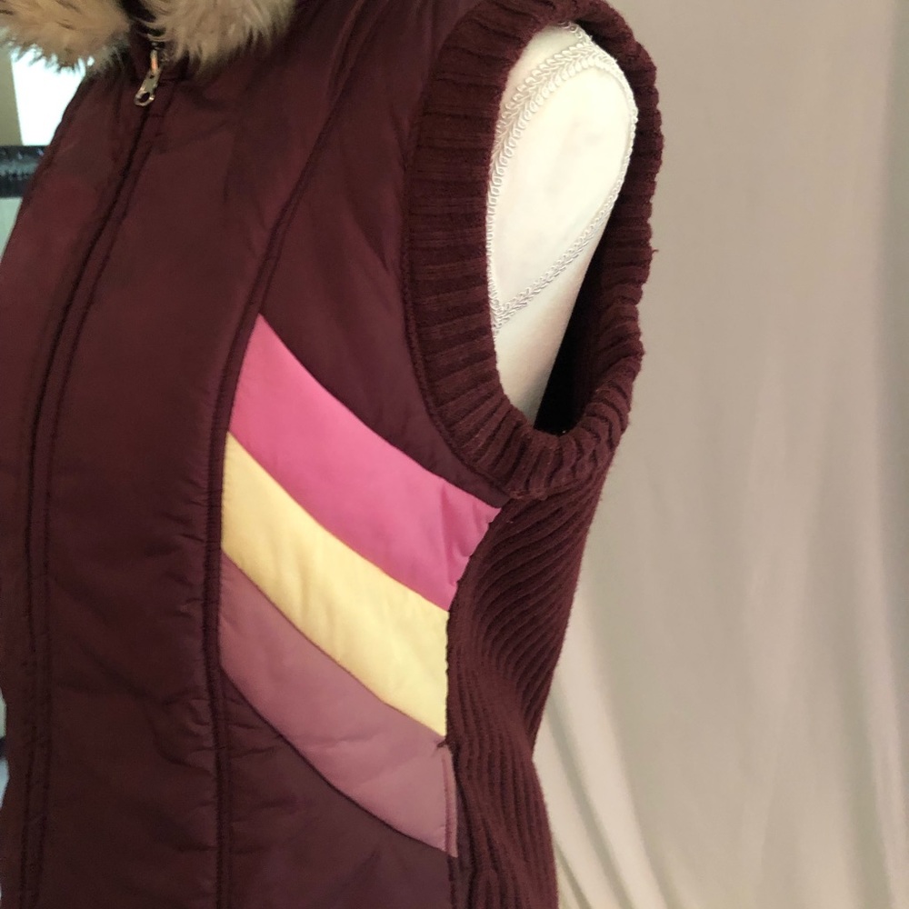 Arden b puffer retro vest burgundy hoodie faux fur